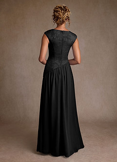 Azazie Kalleen vestidos de madre de la novia Vestido de Negro de Gasa de Corte en A con Plisado image3