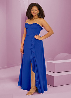 Barbie ♥ Azazie Robes de demoiselle d'honneur Robe Trapèze en Mousseline de soie Encolure en Forme de Cœur Bleu Roi image11