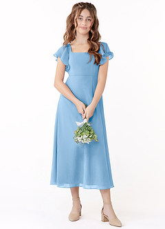 Azazie Bondi Junior Powder Blue A-Line Ruched Chiffon Dress image1