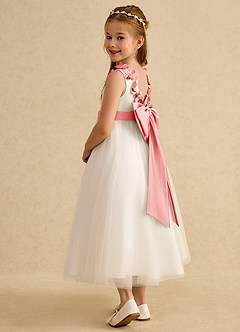 Azazie Lilli Flower Girl Klänningar Klänning A-Line i Tyll Rosett image3