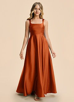 Azazie Azaria Junior Burnt Orange A-Line Pleated Stretch Satin Dress image5