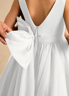 Azazie Seraphina Blumenmädchenkleider A-Linie Plissee Tüll Kleid Weiß image6