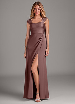 Azazie Laila Bridesmaid Dresses Espresso A-Line Pleated Stretch Satin Dress image1