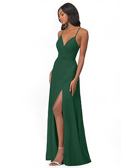 Azazie Everleigh Vestidos de damas de honor Vestido de Verde Oscuro de Gasa de Corte en A con Corazón plisado image5