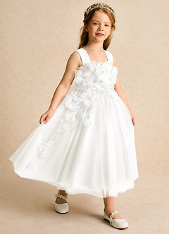 Azazie Dovey Flower Girl Dresses Ivory Ball-Gown Bow Tulle Dress image6