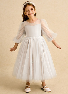 Azazie Trudy Blumenmädchenkleider Ballkleid Herzausschnitt Tüll Kleid Alabaster Weiß image3
