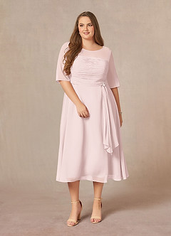 Azazie Naomi Mother of the Bride Dresses Blushing Pink A-Line Boatneck Pleated Chiffon Dress image12