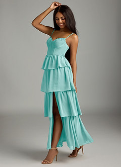 Azazie Kaiden Bridesmaid Dresses Aqua A-Line Sweetheart Neckline Chiffon Dress image4