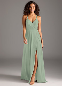 Azazie Davis Final Sale Agave A-Line Pleated Mesh Dress image2