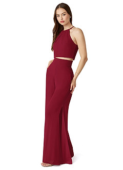 Azazie Kenzi Bridesmaid Dresses Burgundy Pleated Chiffon Jumpsuit image3