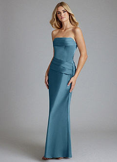 Azazie Lenya Bridesmaid Dresses Bermuda Sheath Pleated Stretch Satin Dress image4