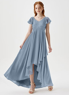 Azazie Caria Junior Dusty Blue A-Line Pleated Chiffon Dress image5