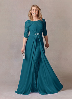 Azazie Leonine Mother of the Bride Dresses Ink Blue A-Line Scoop lace Chiffon Dress image1