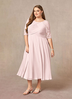 Azazie Dorothea Final Sale Blushing Pink A-Line Scoop lace Chiffon Dress image7