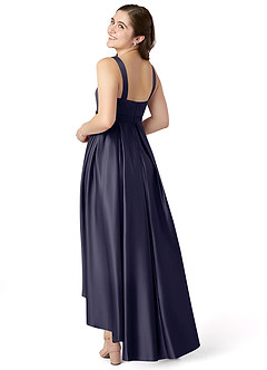 Azazie Inaya Junior Stormy A-Line with Belt Stretch Satin Dress image4