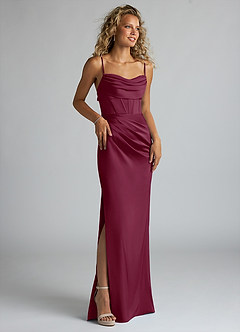 Azazie Mai Bridesmaid Dresses Mulberry Sheath Pleated Stretch Satin Dress image3