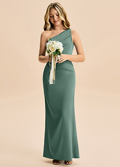 Azazie Akilah Junior Vestido Eucalipto de Cetim elástico de Bainha com Plissado image4