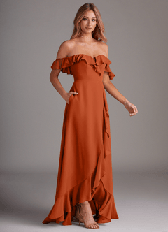 Azazie Lyra Robes de demoiselle d'honneur Robe Trapèze Convertible en Mousseline de soie Orange Brûlée image6