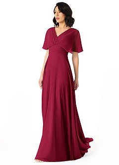 Azazie Pamela Bridesmaid Dresses Burgundy A-Line V-Neck Pleated Chiffon Dress image3
