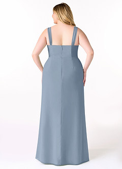 Azazie Denice Jurken voor bruidsmeisjes Jurk van Chiffon met Kolom Geplooid Stoffig Blauw image10