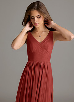 Azazie Keyla Robes de demoiselle d'honneur Robe Trapèze en Maille Plissée Terracotta image7