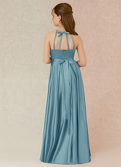 Azazie Arianthe Junior Moody Blue A-Line with Pockets Matte Satin Dress image4