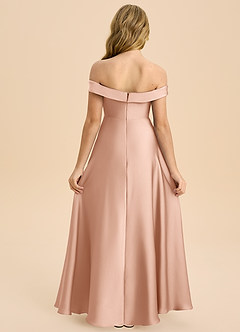 Azazie Sissy Junior Abito A-Line in Raso Elasticizzato a Spalla Scoperta Oro Rosa image2