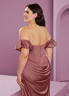 Barbie ♥ Azazie Bridesmaid Dresses Amethyst Sheath Off the Shoulder Stretch Satin Convertible Dress image17