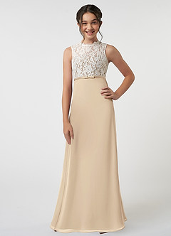 Azazie Rana Junior Champagne A-Line Lace Chiffon Dress image1