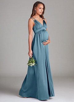 Azazie Emree Maternity Bridesmaid Dresses A-Line Stretch Satin Floor-Length Dress with Pockets image4