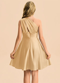 Azazie Charlize Junior A-Linie Plissee Stretch-Satin Kleid Gold image2