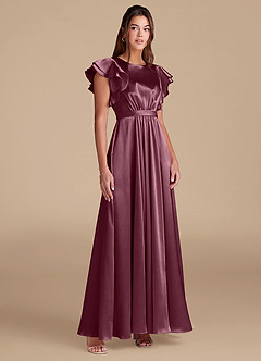 Azazie Daphne Modest Bridesmaid Dresses A-Line Ruched Metallic Satin Floor-Length Dress image4