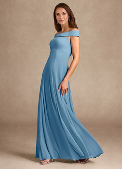 Azazie Ewa Mother of the Bride Dresses Steel Blue A-Line Off the Shoulder Mesh Dress image2