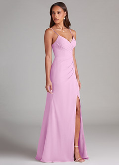Azazie Maci Bridesmaid Dresses Candy Pink Sheath Pleated Chiffon Dress image4