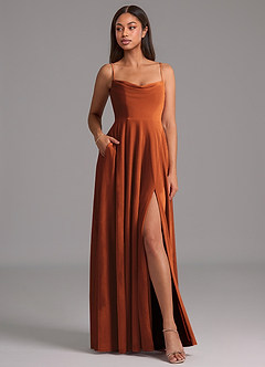 Azazie Elle Bridesmaid Dresses Burnt Orange A-Line with Pockets Velvet Dress image4