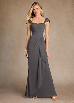 Azazie Belfast Mother of the Bride Dresses Steel Grey Sheath Lace Mesh Dress image4