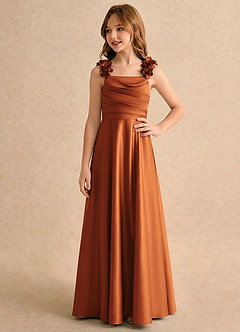 Azazie Rosita Girls Formal Flower Girl Dresses Cinnamon A-Line Pleated Stretch Satin Dress image4