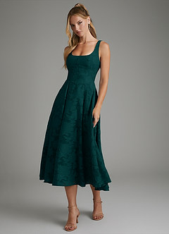Azazie Isabella Bridesmaid Dresses Pine A-Line Corset Floral Burnout Dress image6