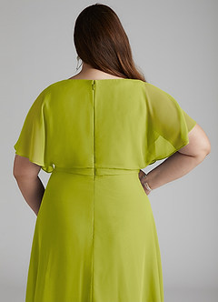Azazie Aaliyah Bescheiden Bruidsmeisjekleding A-Lijn Bocht Gevouwen Chiffon Vloerlengte Jurk image10