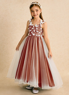 Azazie Darlina Robe Demoiselle D'honneur Fillette Robe Princesse en Tulle Dentelle Ivoire Paprika image9