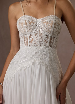 Azazie Rhya Vestidos de novia Vestido de Blanco Diamante Nude de Encaje de Corte en A con Vestidos sin tirantes image21