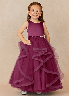 Azazie Sofia Robe Demoiselle D'honneur Fillette Robe Trapèze en Tulle Perlé Mûre image1