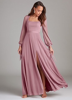 Azazie Leonia Brautjungfernkleider A-Linie Langarm Gittergewebe Kleid Vintage Mauve image2