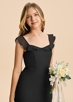 Azazie Cindy Junior Black A-Line Ruched Chiffon Dress image6