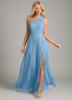 Azazie Phaedra Bridesmaid Dresses Steel Blue A-Line One Shoulder Chiffon Dress image4