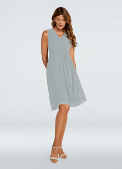 Azazie Theron Mother of the Bride Dresses Dolphin Grey A-Line V-Neck Pleated Chiffon Dress image13