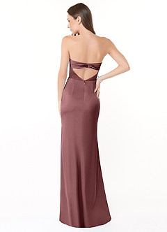 Azazie Leonis Vestidos de madrinha de casamento Vestir Vintage Malva de Cetim elástico de sereia com Plissado image5