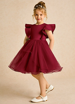 Azazie Chirp Flower Girl Dresses Burgundy Ball-Gown Tulle Dress image5
