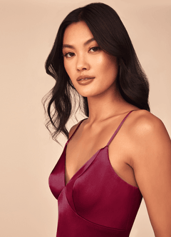 Azazie Dottie Bridesmaid Dresses Burgundy A-Line Stretch Satin Dress image6