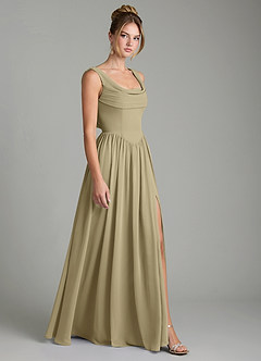 Azazie Novi Robes de demoiselle d'honneur Robe Trapèze en Mousseline de soie Plissée Vert Mousse image3